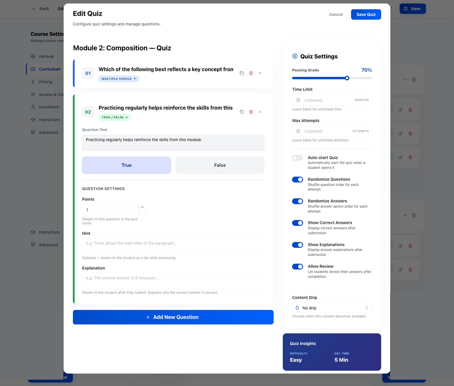 Quiz builder