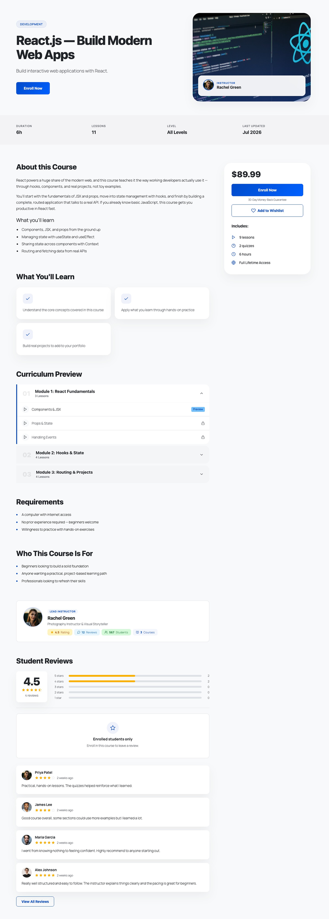 Single course page