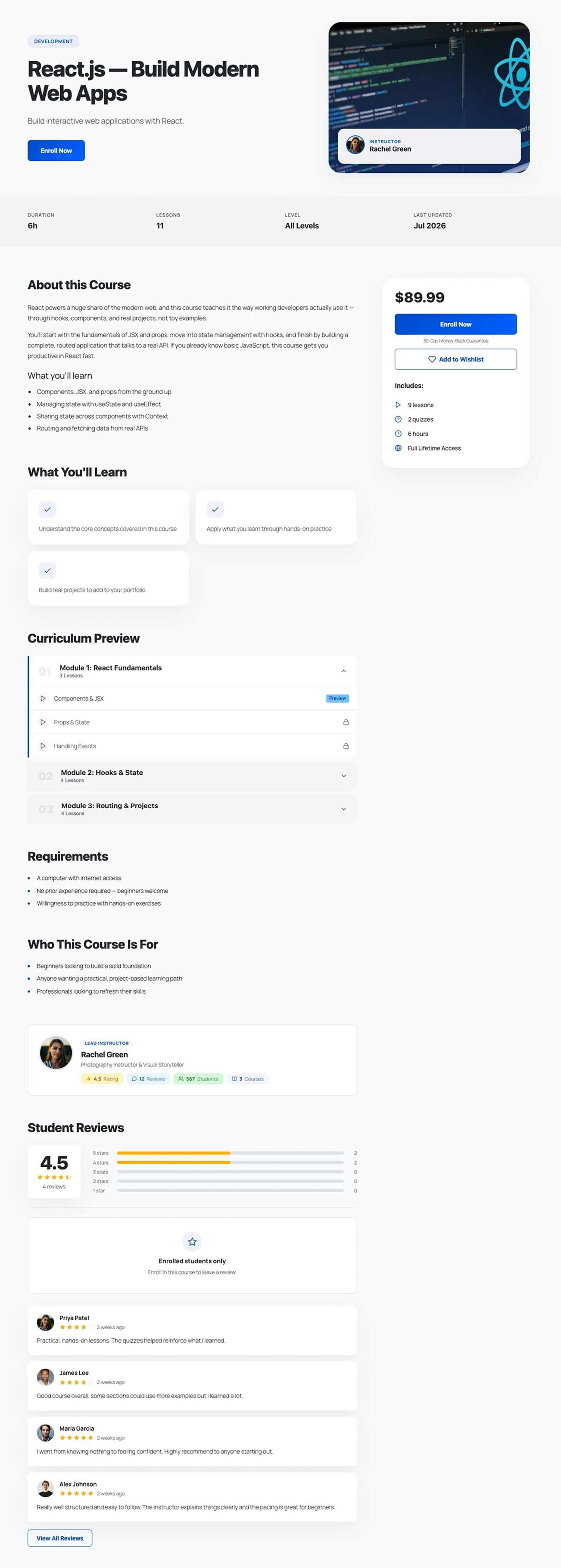 Single course page